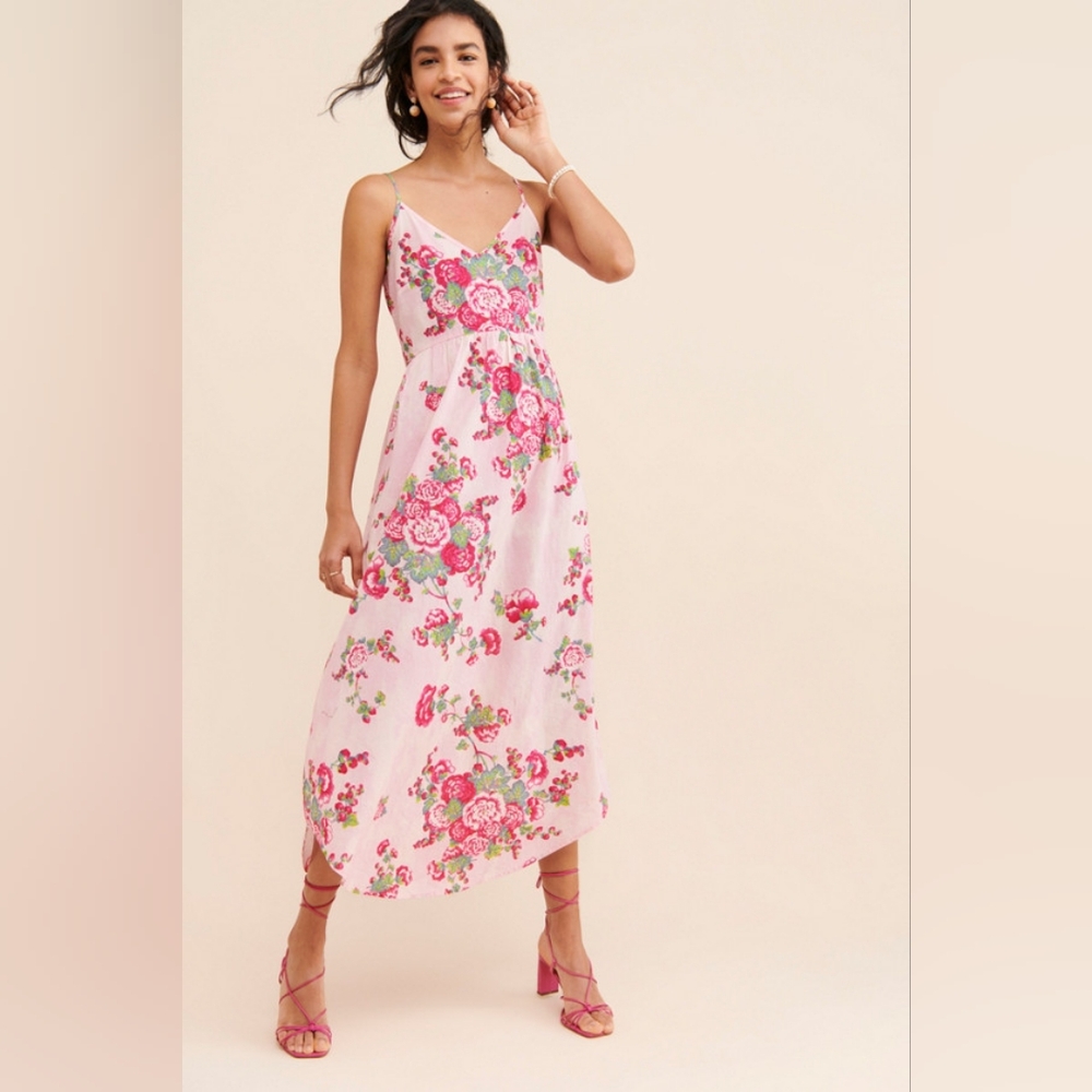 Loveshackfancy Faraday Pink Roses Coquette Cotton Maxi Dress XS Shabby Chic
